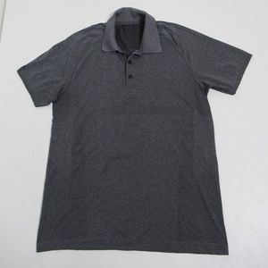 Lululemon Metal Vent Tech Polo Short Sleeve Heathered Black Size M Silveresecnt